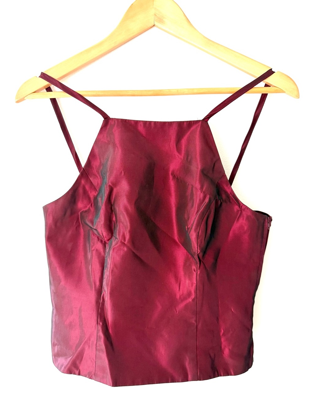 After Six Vintage Y2K Iridescent Taffeta Open Back Halter Top Burgundy Sz 10